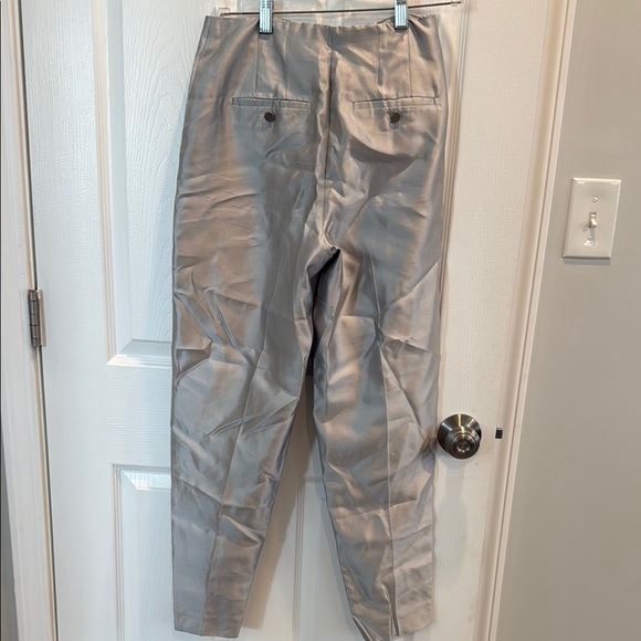 Theory 6 Ice Grey 100% Silk Trousers Shantung Twill Slim Taper Pant - Picture 16 of 16